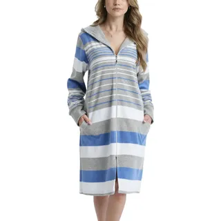 Damenbademantel AQUARTI "Bademantel Aquarti Damen Frottee Bademantel Gestreift mit Kapuze" Gr. XXL, blau (dunkelblau), XXL, Obermaterial: 80% Baumwolle CO. 20% Polyester PES., Hausmäntel, Damenbademantel