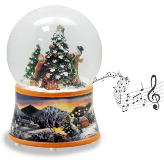 Schneekugel Christbaum schmücken | Sockel nostalgische Winterlandschaft Ocker | mit Spieluhr | Schüttelkugel Weihnachtsdekoration | B: 10 cm H: 14 cm | 20273