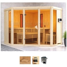 Bild Sauna »Adele«, (Set), 9-kW-Ofen mit externer Steuerung, inkl. 2 Infrarot-Vitalightstrahlern beige