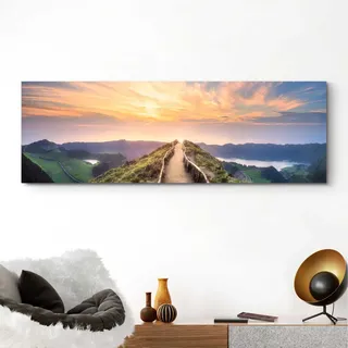 Wandbild REINDERS "Wandbild Morgenröte Berge - Sonnenaufgang - Natur", grün (farbe bild(er): grün), B:156cm H:52cm, MDF, Bilder, Wandbild