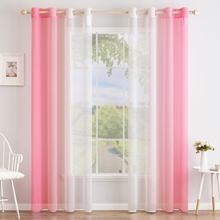 MIULEE 2er Set Voile Vorhang Zweifarbiger Vorhang mit Ösen Transparente Gardine Ösenschal Fensterschal Lichtdurchlässig für Schlafzimmer, 140x175cm, Rosa