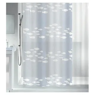 Duschvorhang gegen Schimmel - Antibakteriell, waschbar, wasserdicht, Peva, Design: Sardaigne Fische 180x200cm Weiß Transparent