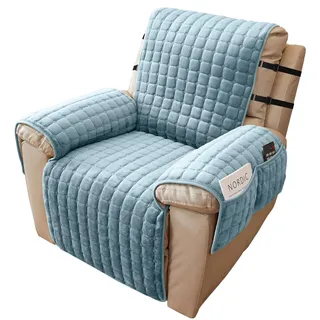 Alishomtll Sesselschoner für Relaxsessel Relaxsofa 1 Sitzer Sesselschoner mit Armlehne für Fernsehsessel Anti-Rutsch Kratzfest Sesselüberwurf mit 4 Taschen und 2 Verstellbaren Riemen, 53x190cm Blau