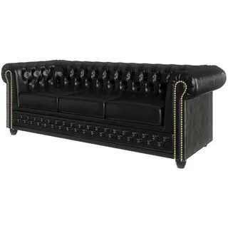 s-style möbel Chesterfield-Sofa mit Schlaffunktion aus veganem Leder mit Holzfüßen - Area - B/T/H: 203 cm/86 cm/72 cm Oeko-Tex®, Hergestellt in Europa, Wohnzimmer, Sofas & Couches, Sofas, Chesterfield Sofas