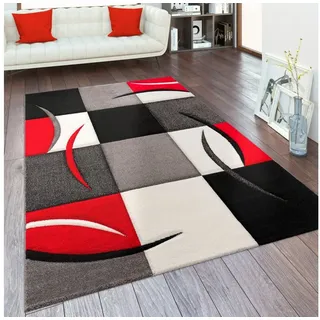 Paco Home Designer Teppich mit Konturenschnitt Karo Muster Rot Schwarz, Grösse:80x150 cm