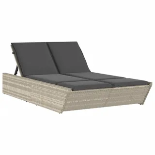 vidaXL Doppel-Sonnenliege Mit Kissen Hellgrau Poly Rattan , Dunkelgrau , Kunststoff , Rechteckig , 200x83x118 cm , Gartenmöbel, Gartenliegen