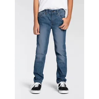 Stretch-Jeans DELMAO "Straight-fit Jeans für Jungen", Jungen, Gr. 182, N-Gr, blau (blau stone), Denim/Jeans, Obermaterial: 58% Baumwolle, 40% Polyester, 2% Elasthan, comfort fit lang, Jeans Stretch-Jeans, elastisches Material, Used-Look-Waschung, niedrige Leibhöhe, Topseller