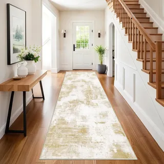 SHACOS Teppich Läufer Flur Lang rutschfest 80x200 cm, Langer Flur Teppich Läufer Beige, Küchenteppich Waschbar, Flurteppich Flurläufer Lang Modern Teppichläufer für Flur, Küche, Wohnzimmer, Beige