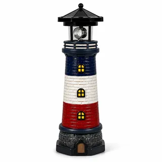 Solar Leuchtturm Garten Außen H38cm, LED Solar Deko Solarleuchte, Schwarz | Wasserdicht, Wetterfest, Langlebig, Automatische Rotierendes Licht, mit 360° Drehendem Licht, für Terrasse, Balkon, Geschenk