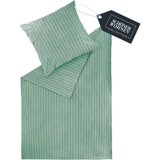 SCHÖNER WOHNEN Flanell Bettwäsche 135x200 Baumwolle Grün - Luxus Bettwäsche-Set 2teilig Öko - kuschelige warme Flauschige Sets - 1 Bettwäschebezug und 1 Kopfkissenbezug 80x80cm - Herbst & Winter