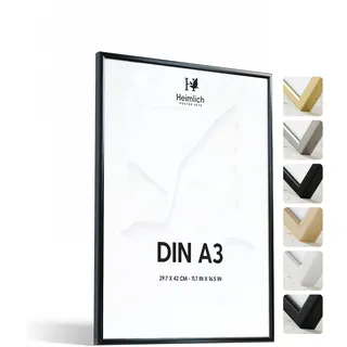 Heimlich Fotorahmen aus Aluminium – DIN A3 29,7 x 42 cm, Schwarz | Heimlich® – Stabiler Bilderrahmen Aus Metall – Rahmen Für Kleine Poster-Drucke – Nur Wandhalterung