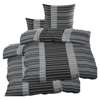 4-teiliges Seersucker Bettwäsche Set 2x 135x200 + 2x 80x80cm, grau, quergestreift, bügelfrei, Microfaser - Grau