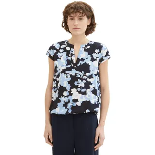 TOM TAILOR Damen Kurzarm-Bluse mit Muster , blue cut floral design, 36