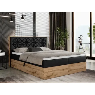 MKS Meble Boxspringbett 140x200 mit Bettkasten, Polsterbett 140x200 mit Matratze H3, Boxspringbett 140x200 mit Kopfteil, Boxspringbett mit Massivholz - Nessi... - Schwarz