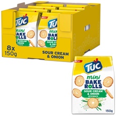 TUC Mini Bake Rolls Sour Cream & Onion 8 x 150g I Knusprige Brotchips I Knabbergebäck Chips Großpackung