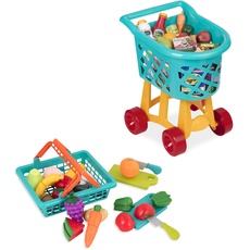 Battat Einkaufswagen Kinder 60 Teile mit Spielzeug Einkaufskorb, Obst und Gemüse zum Schneiden – Kinderküche, Spielküche, Kaufladen Zubehör ab 3 Jahre