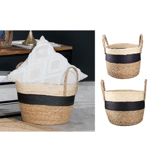 GLDE Aufbewahrungskorb Deko Korb mit Griff - 3er Set Körbe Storage Basket - Schwarz Naturfaben - Bad Schlafzimmer Wohnzimmer - Ø 25/31 / 38 cm Höhe 22/26 / 39 cm