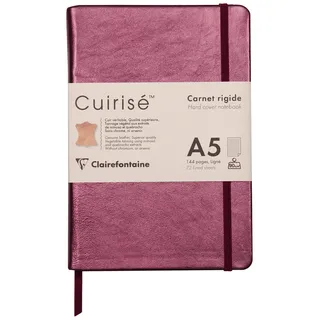 Clairefontaine 400100C Notizbuch (mit Perlmutt-Effekt mit festem Deckel aus Leder, DIN A5, 14,8 x 21cm, 72 Blatt, blanko, Gummizugverschluß, Lesezeichen) 1 Stück kirschrot