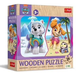 Trefl - Holzpuzzle: PAW Patrol, PAW Patrol Mädchen - 24 Elemente, Wooden Puzzle, gerundete Kanten, Dekoratives Muster auf der Rückseite, für Kinder ab 3 Jahren