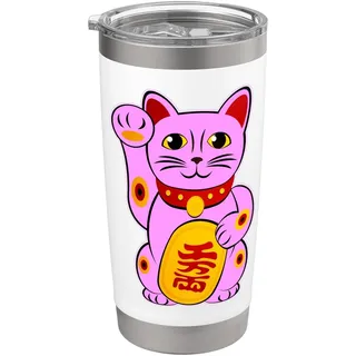 Glückskatze Katzen Maneki-Neko Katze Winkekatze Lucky Yoga Doppelwandiger Edelstahl-Thermobecher