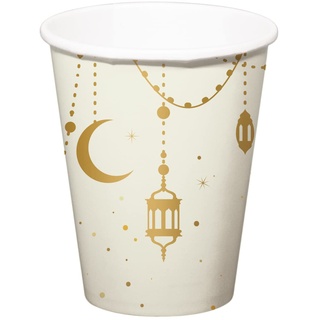 Folat Eid Mubarak Ramadan Dekoration - Trinkbecher Gold Weiß 250ml 8 Stück - Eid Deko Stern Mond Zubehör Ramadan