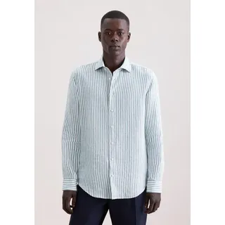 Leinenhemd SEIDENSTICKER "Schwarze Rose", Herren, Gr. M (40), normale Ärmellängen, waterblau, 100% Leinen, gestreift, slim fit, 2-Knopf-Manschette, Hemden Leinenhemd, Slim 1/1 Kentkragen Gestreift