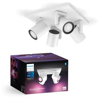 Philips Hue White & Color Ambiance Argenta Deckenlampe mit 4er Spot (1.050 lm), dimmbare LED Spots mit 16 Mio. Farben, smarte Lichtsteuerung über Sprache und App, weiß, neue Generation
