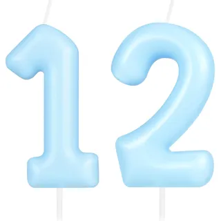 Hongplus Macaron Kerze mit Zahl 12, Happy Birthday Kerzen für Kuchen, blaue Kuchendekoration, Dekorationen für Mädchen und Jungen, pastellsüß, 12 Geburtstagsparty-Dekorationen