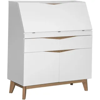 Venda Sekretär , Weiß, Eichefarben , Holz, Holzwerkstoff , Eiche , massiv , 2 Schubladen , rechteckig , 96.5x113.5x40-76 cm , Bsci , Stauraum , Holzmöbel, Holztische, Schreibtische Holz, Sekretäre Holz