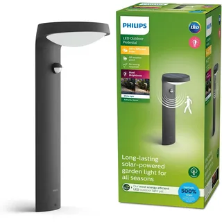 PHILIPS Tyla Outdoor Sockelleuchte (9 W), wetterfeste Außenleuchte mit Bewegungsmelder und kaltweißem Licht, energieeffiziente LED Beleuchtung, anthrazit