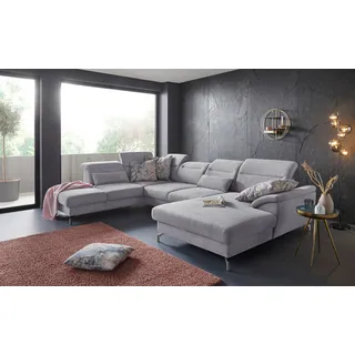 sit&more Wohnlandschaft "Percy U-Form" 12 cm Fußhöhe, Sitztiefenverstellung, wahlweise in 2 Fußfarben, silber