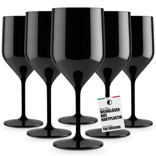 TUNDRA - 6er Set Kunststoff Weingläser, Plastik Sektgläser | CROISIERE 25 cl. | Camping Weingläser aus SAN (Hartplastik), Unzerbrechlich, Spülmaschinenfest, BPA-Frei - Camping, Boot (Schwarz)