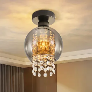 ZMH Deckenlampe Schlafzimmer Deckenleuchte Flur Flurlampe Glas E27 Schlafzimmerlampe Rauchgrau Modern 1 Flammig Deckenbeleuchtung Esszimmer Kugel Küchenlampe Kristall für Küche(ohne Leuchtmittel) - Grau