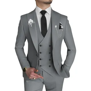Wangyue Herren-Blazer, 3-teilig, schmale Passform, EIN-Knopf, zweireihig, Hosen-Set, Abschlussball-Anzüge für Herren, Hochzeit, reines Grau, M