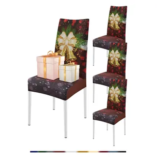 FIGOOO Stuhlhussen Weihnachten 4er Set Stretch Stuhlhussen für Esszimmerstühle Elastisch Moderne Universal Xmas Stuhlbezug für Weihnachtstag Party Festlich(Glöckchen,4er Set)