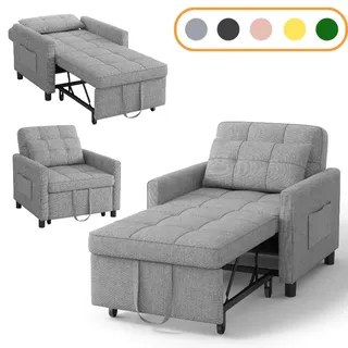 Schlafsessel BEALIFE 3-in-1 mit Liegefunktion & Kissen | Ausziehbarer Relaxsessel | Für kleine Wohnungen & Studentenwohnheime | Hellgrau | AR42 - Grau