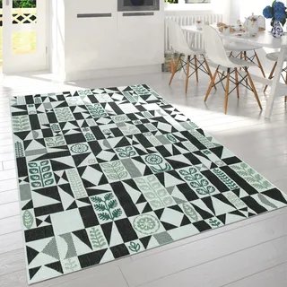 In- & Outdoor-Teppich Mit Muster, Für Balkon Und Terrasse, In Schwarz Weiß Grün Grösse 200x290 cm - Grün