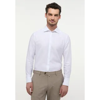 Langarmhemd ETERNA "SLIM FIT", Herren, Gr. 41, Normalgrößen, weiß, Twill, 59% Baumwolle, 41% Leinen, schmal, Manschette, Hemden Langarmhemd, EASY IRON (bügelleicht)