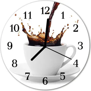 Glasuhr Wanduhr Küchenuhr Echt-Glas 30fi cm Kaffee weiß - Weiß