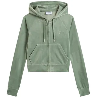Juicy Couture Damen Madison Hoodie Kapuzensweatjacke, Sweatjacke mit Kapuze und Reißverschluss aus Velour Kapuzenpullover, Chinois Green, S