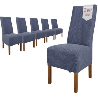SCHEFFLER-Home Stuhlhussen Stretch Luna-Lang/Stuhlüberzug 6er Set Anthrazit/elastische Flanell Stuhlabdeckungen/Stuhlhussen Schwingstühle/Spann-Bezug Stuhl Überwurf als eleganter Schonbezug