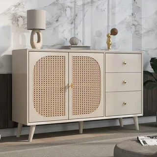 Esszimmer Wohnzimmer Sideboard Kommode Stehschrank Aufbewahrung Sideboard TV-Tisch mit Türen und Schubladen Sideboard mit großem Stauraum Offwhite Beige Breite 120 cm - Beige