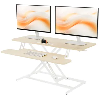 ERGOMAKER Stehpult Schreibtischaufsatz Höhenverstellbar, Schreibtisch Erhöhung 101 X 40CM mit Zwei Monitoren Tastaturablage Goldene Eiche