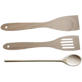 Fackelmann Pfannenwender mit 1 September 2 Holzlöffel, Brown