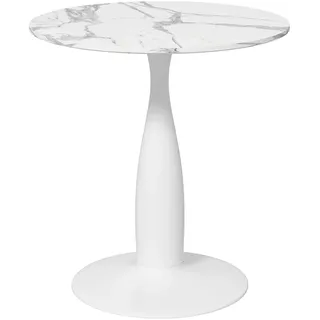 HOMCOM Esstisch 70 x 70 cm rund für 4 Personen mit Mamoroptik Weiß