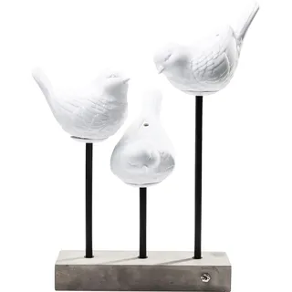 Kare Design Tischlampe Animal Birds LED Weiß, Tischleuchte, Vogel Motiv, Porzellan Schirm, Beton Fuß, Schreibtischlampe Kinder, Dekoleuchte, Lampe für Wohnzimmer, Schlafzimmer, 52x35x25 cm (H/B/T)