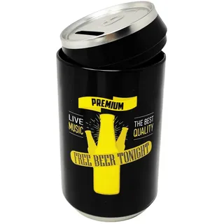 Schwarze Bier-Spardose "Free Beer Tonight" aus Metall, aufklappbar, 16 x 8 cm