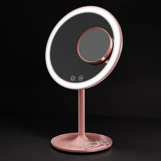 EMKE® Rosa Kosmetikspiegel mit Beleuchtung 3 Lichtfarben Dimmbar 1X / 3X Beleuchteter Kosmetikspiegel 90°Drehbar+USB Aufladbarer LED Schminkspiegel, Macaron Tischspiegel für Schminken und Rasieren