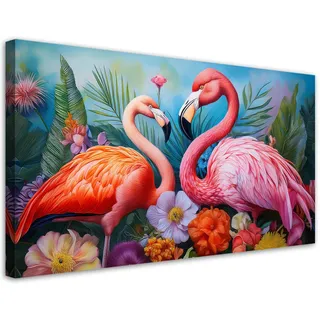 Feeby Leinwandbild Flamingos, Vögel, exotische Tiere 120x60cm , Pink , Textil , Rechteckig , 120x60 cm , Bilder & Rahmen, Bilder, Leinwandbilder