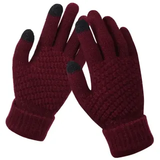 Hrlace Damen Winter Handschuhe Touchscreen Winterhandschuhe Warme Fleece Gefüttert Dicke Strickhandschuhe Weiche Thermohandschuhe für Frauen Outdoor Sport Laufen Radfahren Wandern Burgunderrot